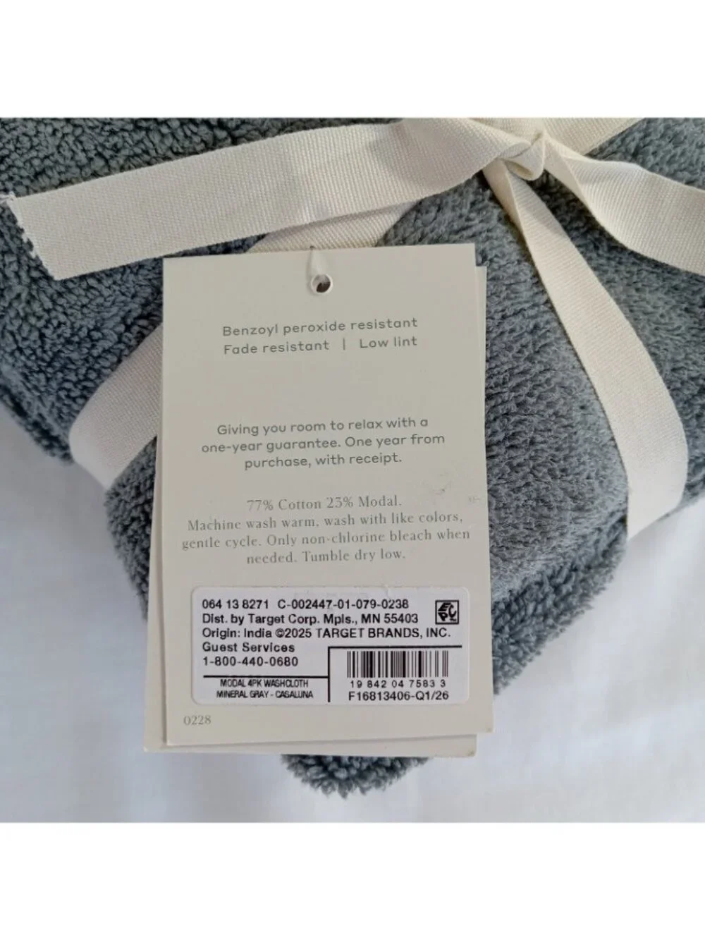Casaluna Cotton Modal Washcloths Set of 4 - 13x13 Mineral Gray OEKO-TEX New